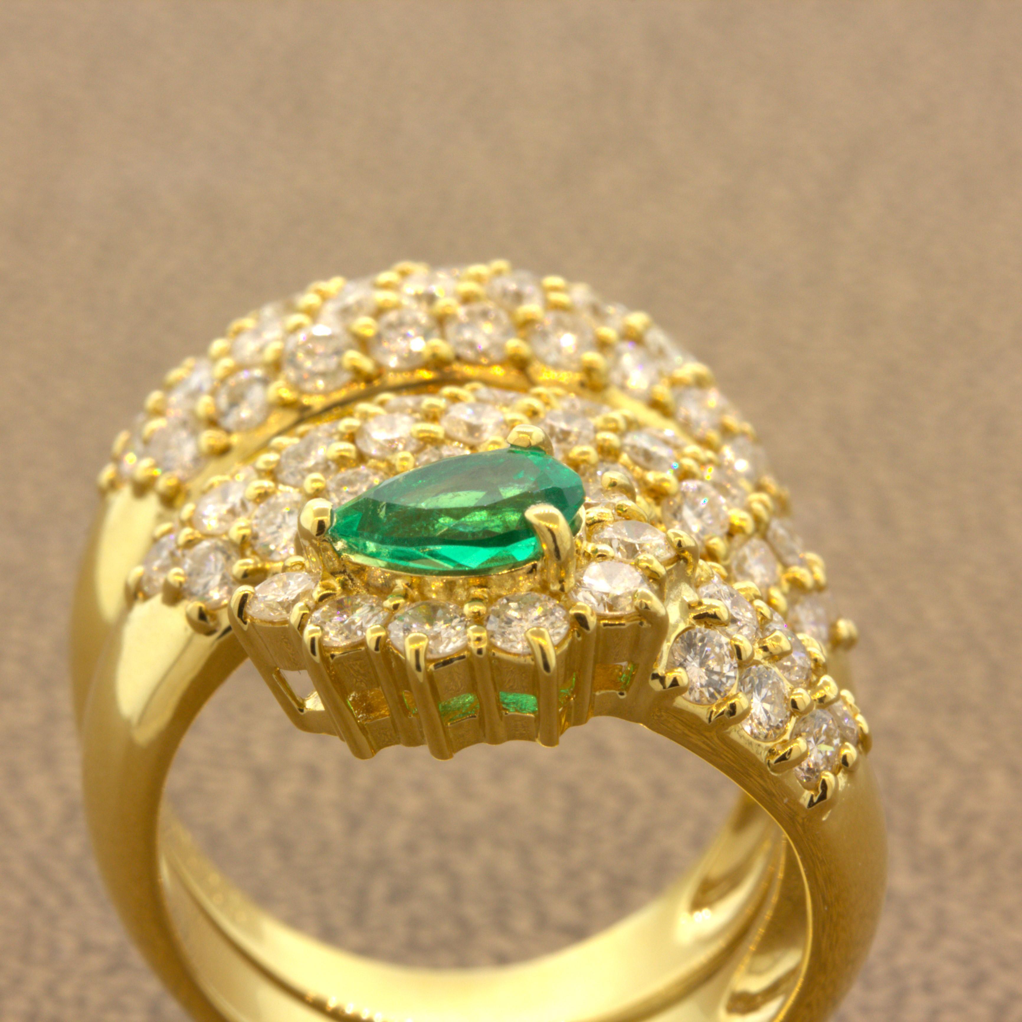 Emerald Diamond 18k Yellow Gold Snake Ring For Sale 2