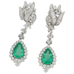 Emerald and Diamond Convertible Drop Earrings Circa 1960's