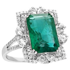 Emerald & Diamond 8.27 Carat 18K White Gold HRD Certified Ring