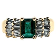 Emerald Diamond and 14k Yellow Gold Statement Ring 1970s