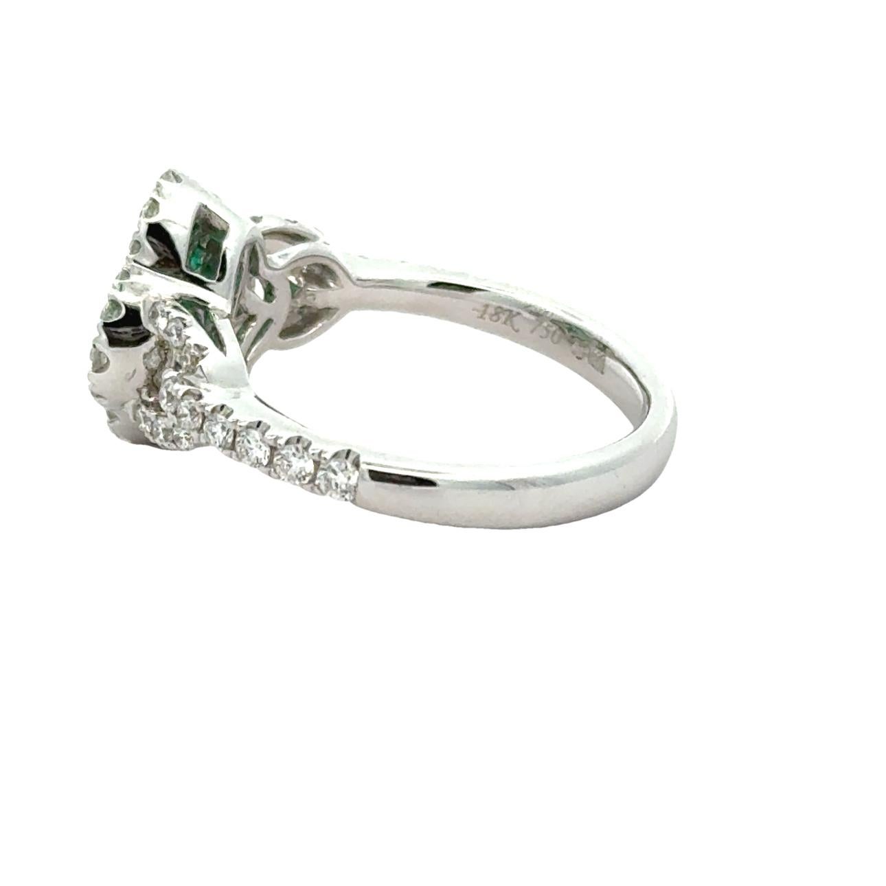 Princess Cut Emerald, Diamond and 18K White Gold Cocktail Ring For Sale