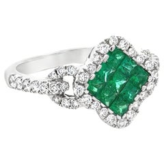 Emerald, Diamond and 18K White Gold Cocktail Ring