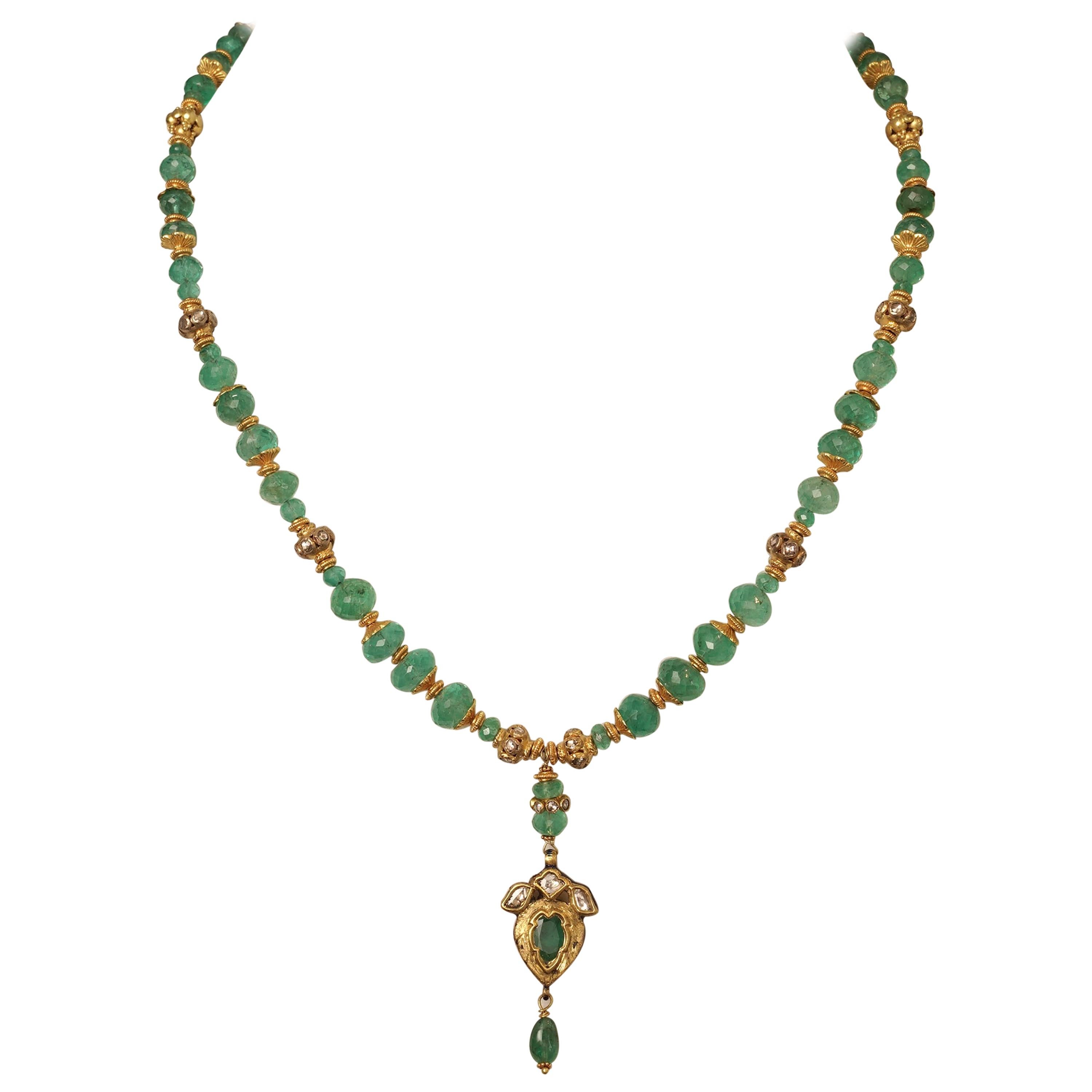 Emerald, Diamond and 22 Karat Gold Pendant Necklace by Deborah Lockhart Phillips