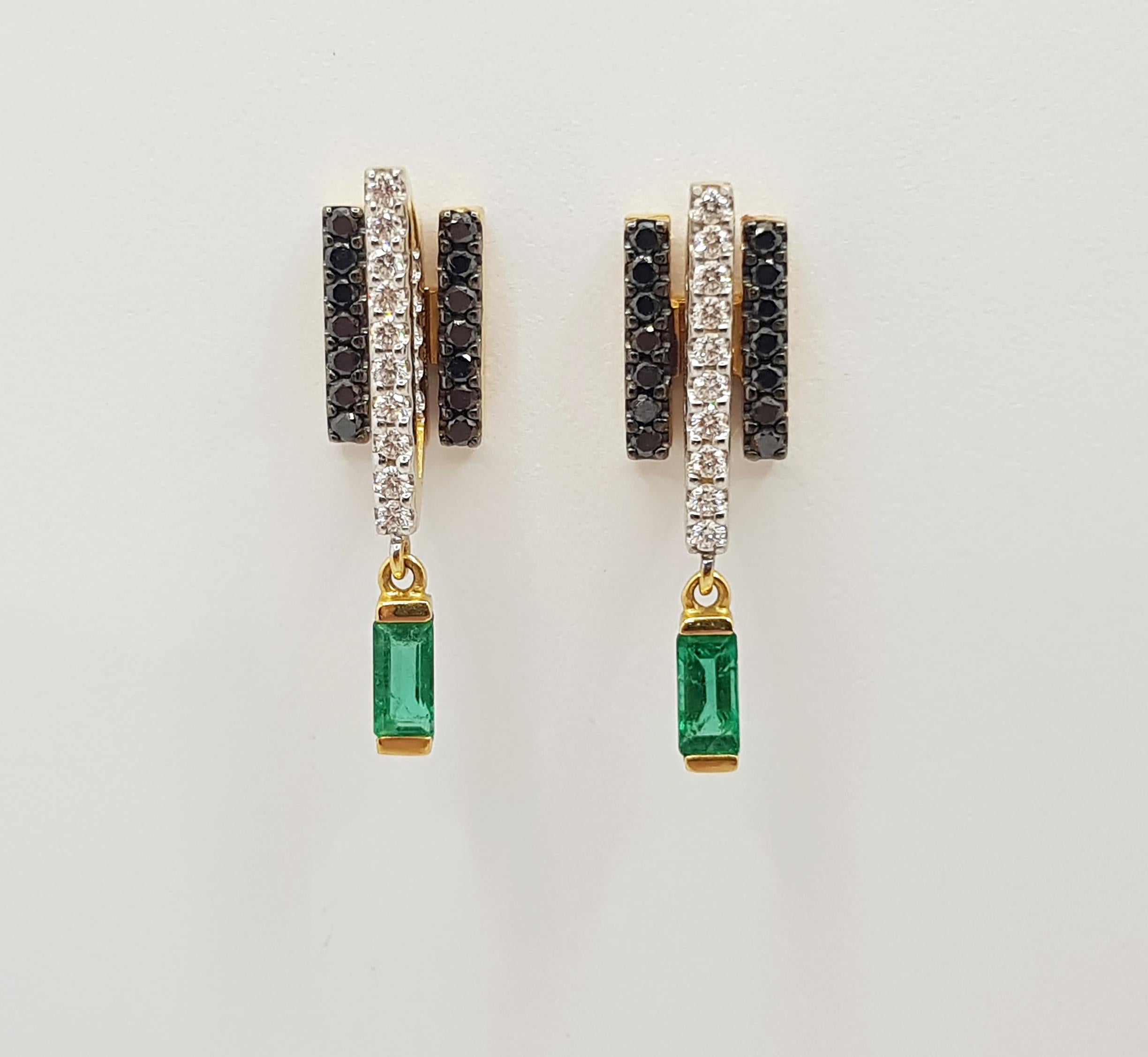 Women's Emerald, Diamond and Black Diamond Earrings in 18 Karat Gold by Kavant & Sharart For Sale