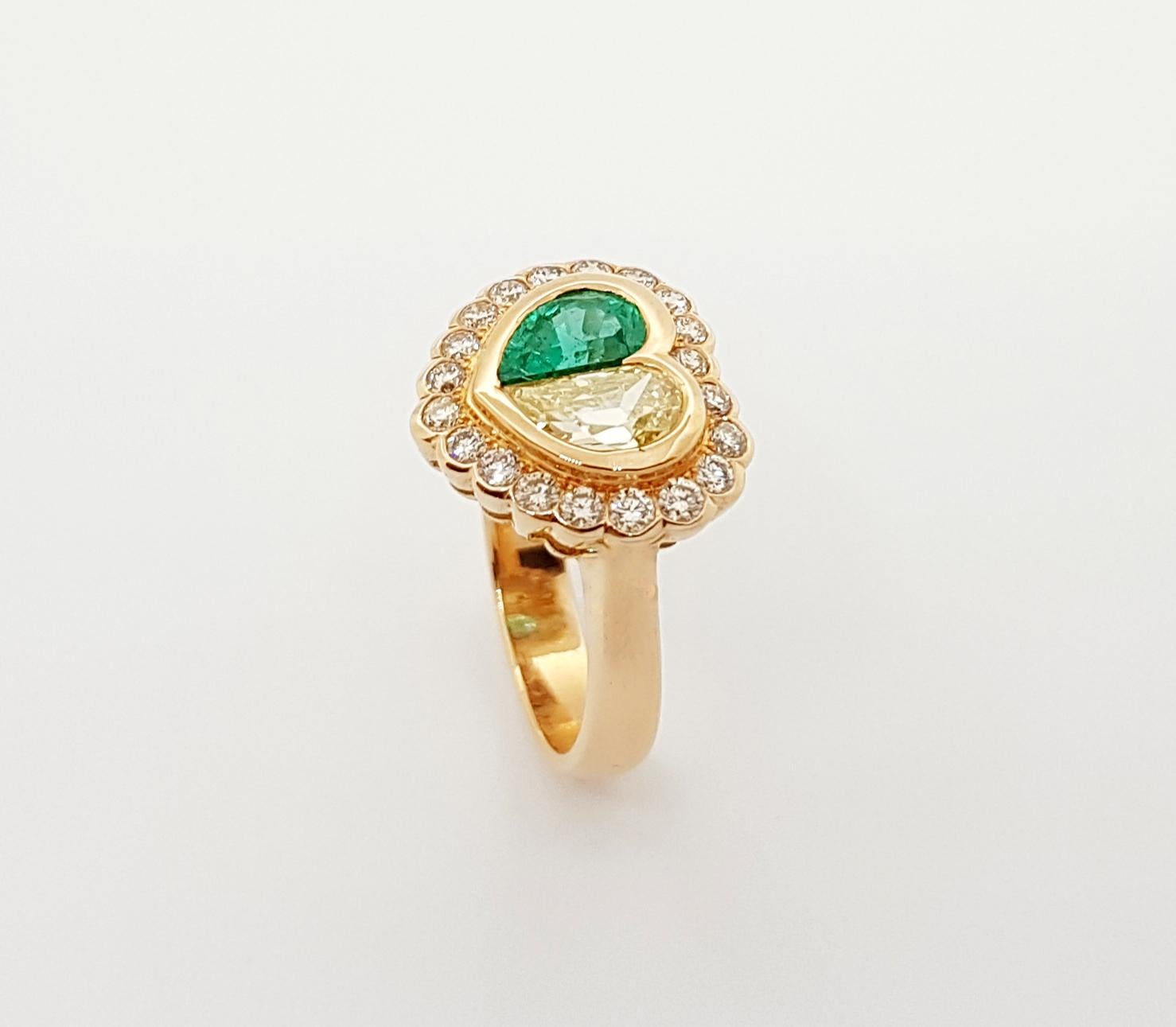 Emerald, Diamond and Brown Diamond Heart Ring Set in 18 Karat Rose Gold Setting For Sale 4