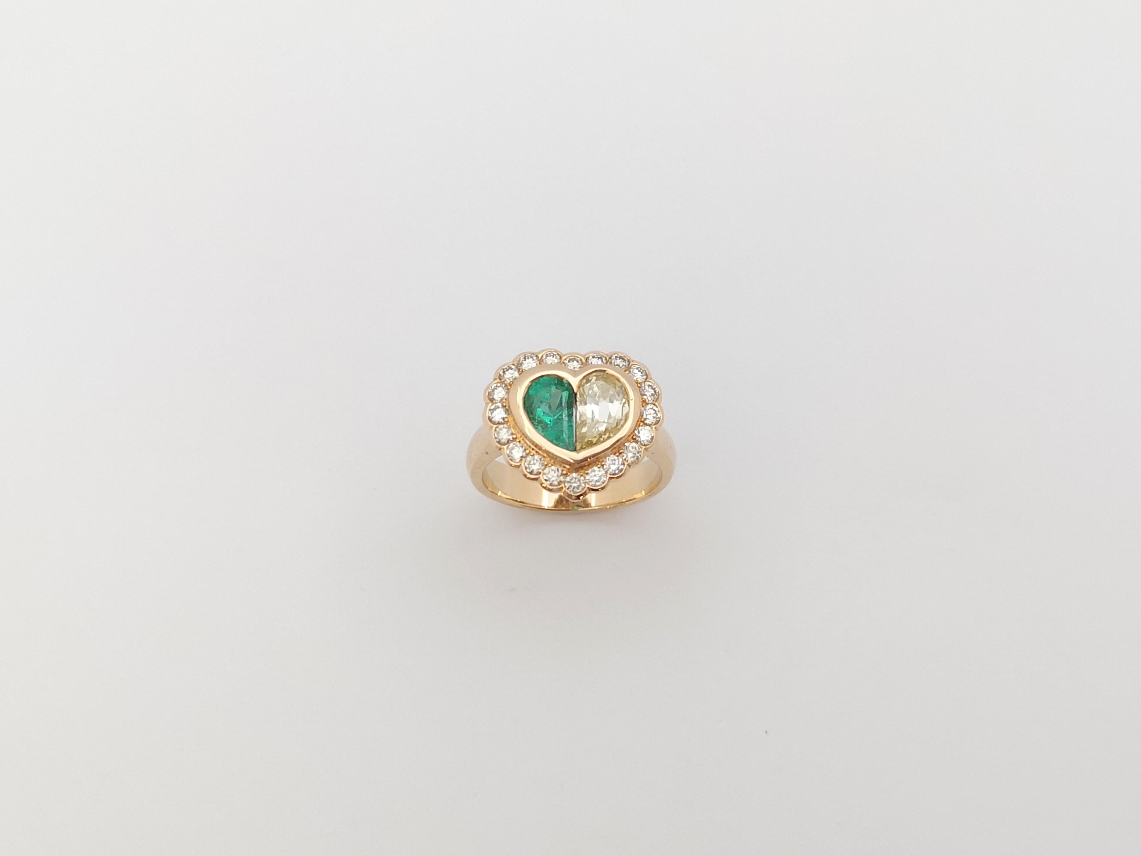 Emerald, Diamond and Brown Diamond Heart Ring Set in 18 Karat Rose Gold Setting For Sale 5