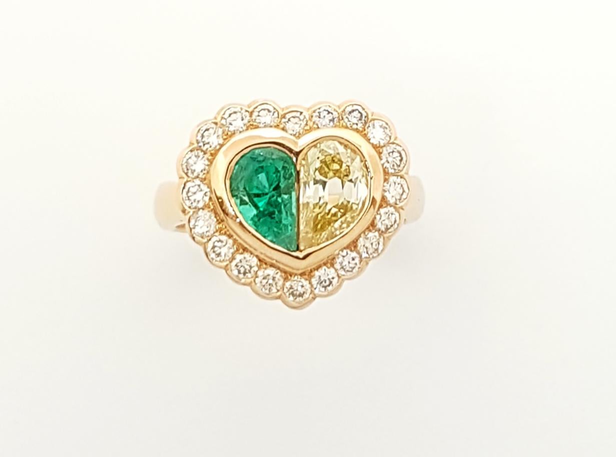 Emerald, Diamond and Brown Diamond Heart Ring Set in 18 Karat Rose Gold Setting For Sale 10