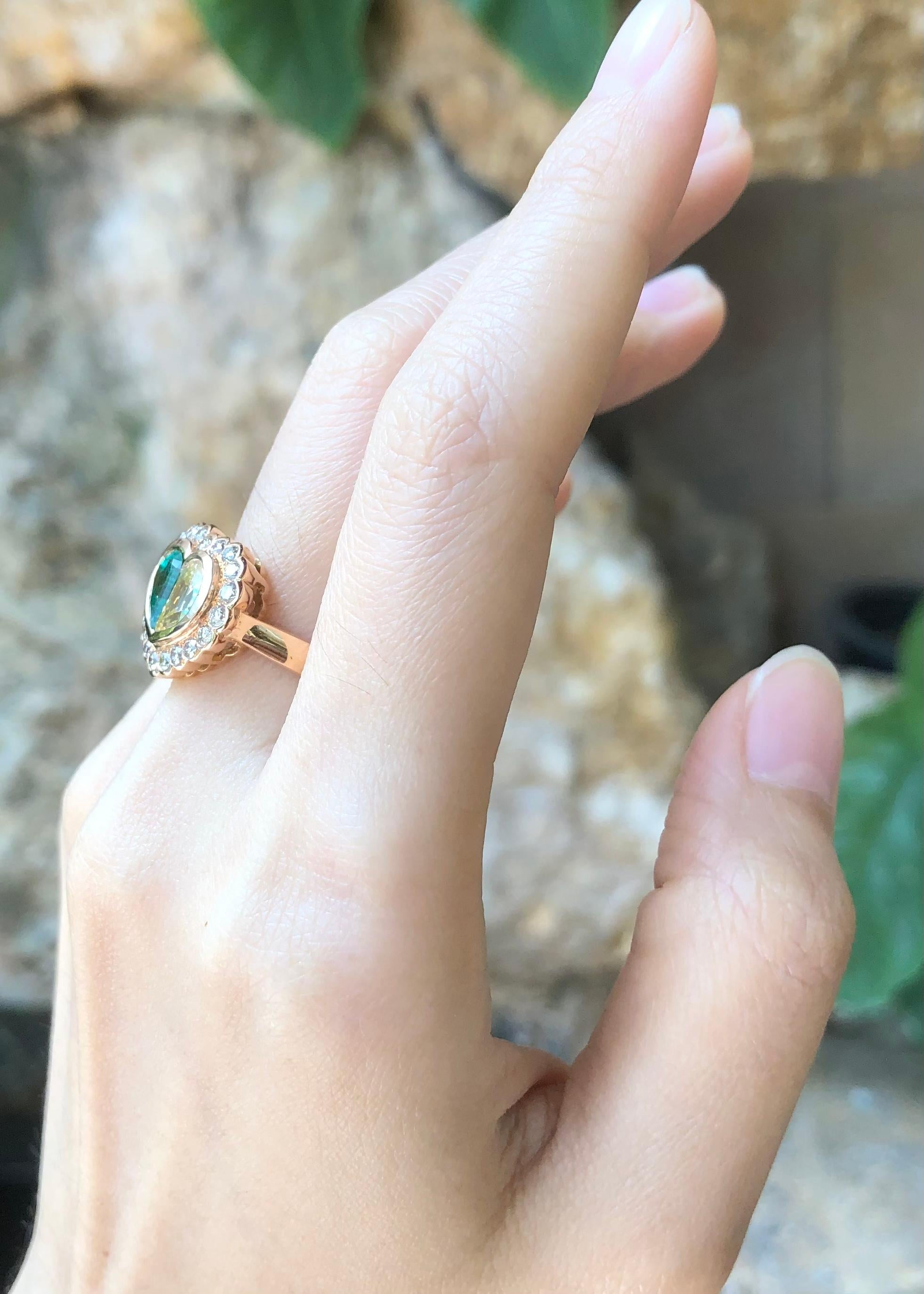 Women's Emerald, Diamond and Brown Diamond Heart Ring Set in 18 Karat Rose Gold Setting For Sale