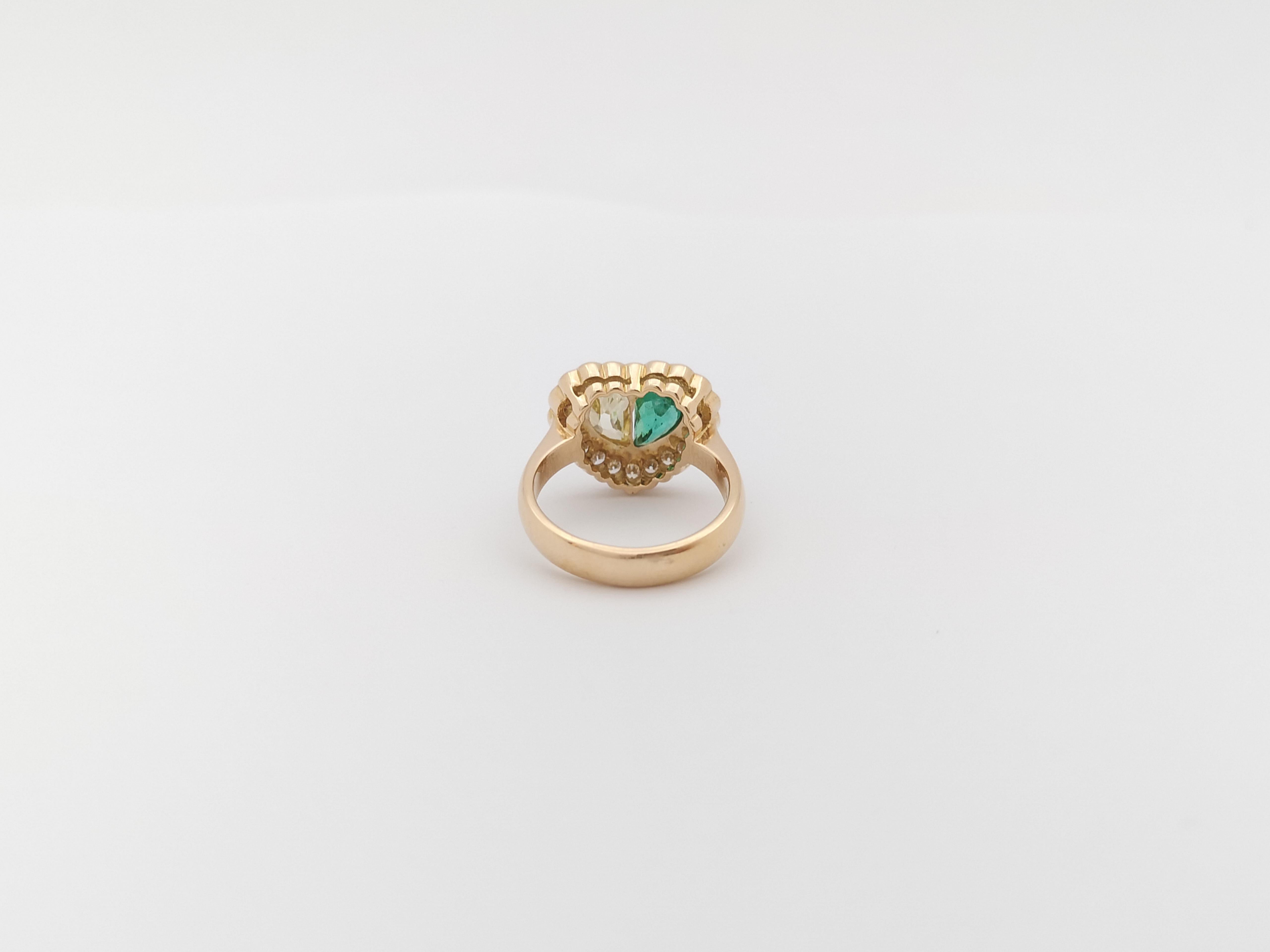 Emerald, Diamond and Brown Diamond Heart Ring Set in 18 Karat Rose Gold Setting For Sale 3