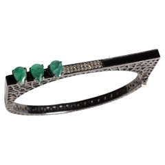 Emerald, Diamond and Enamel Bangle Bracelet