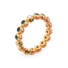 Emerald, Diamond and Enamel Eternity Band Ring Handmade in 22K Gold by Agaro