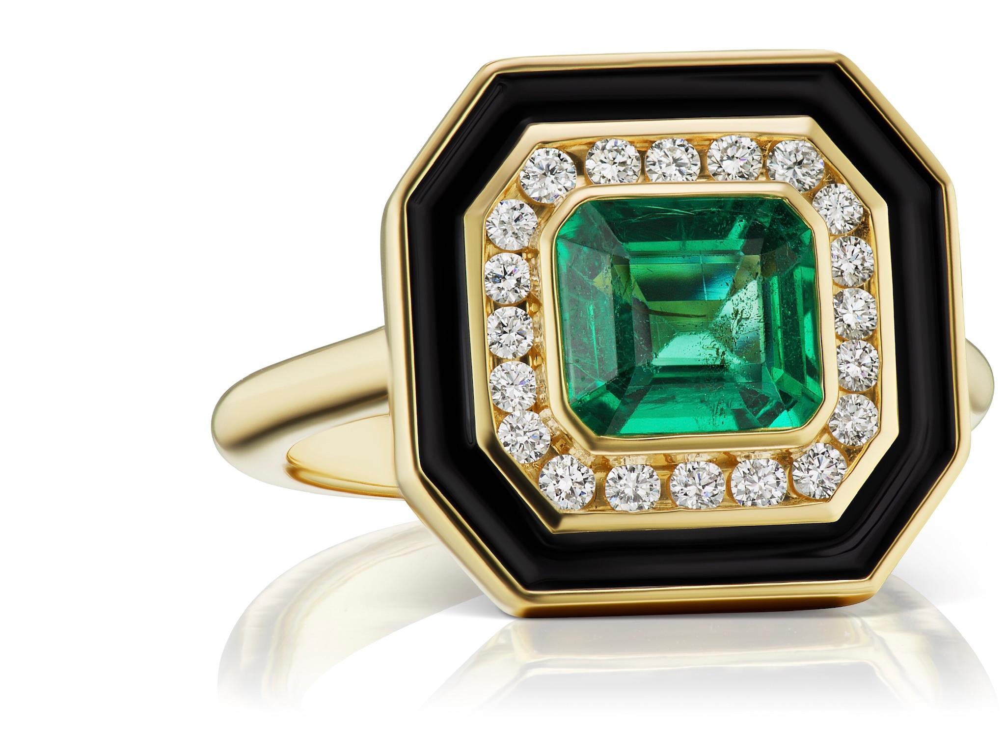 Emerald, Diamond and Enamel Museum Series Ring 1