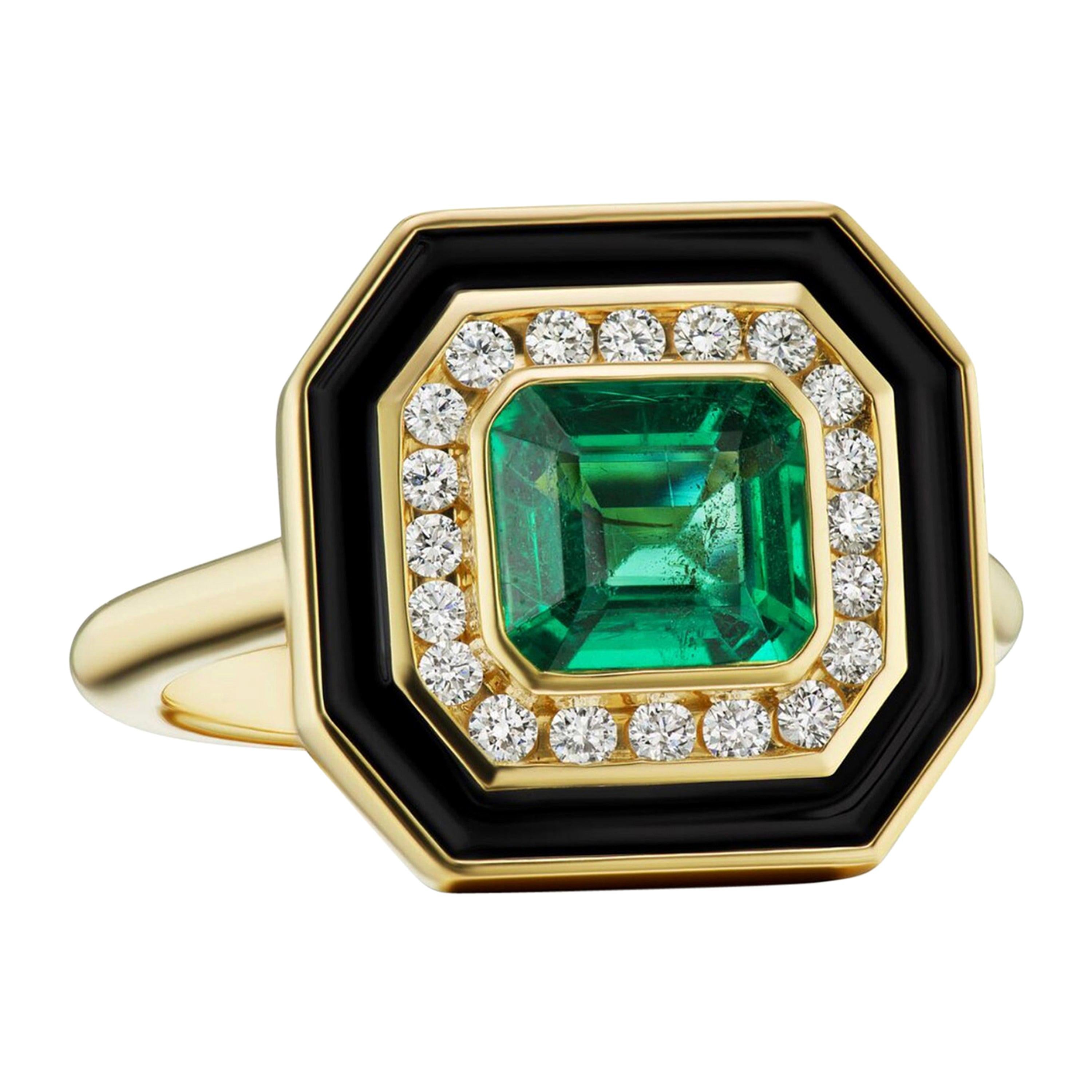 Emerald, Diamond and Enamel Museum Series Ring
