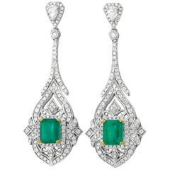 Emerald Diamond and Gold Earrings