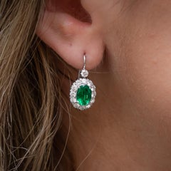 Emerald, Diamond and Platinum Cluster Earrings