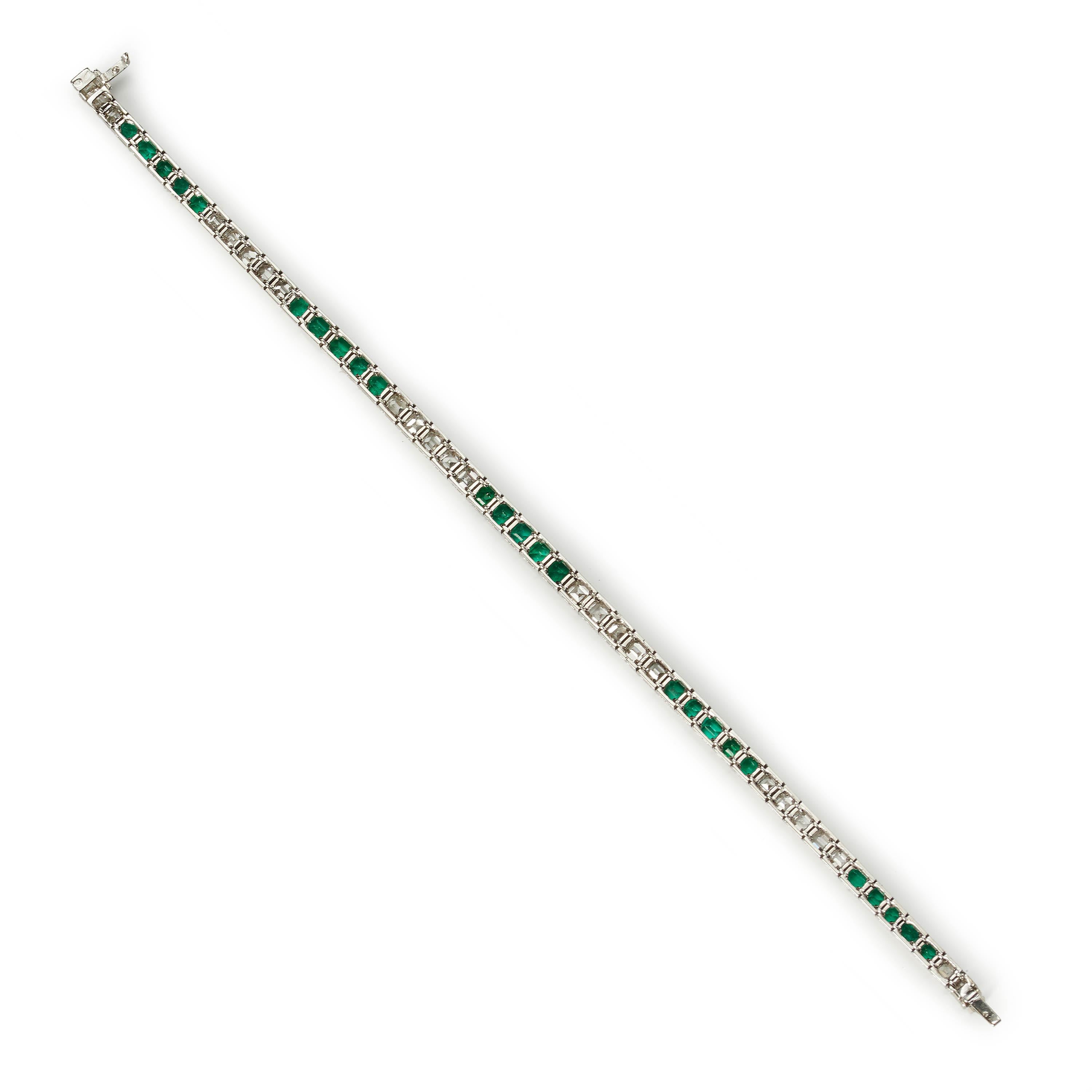 Emerald, Diamond and Platinum Line Bracelet, Circa 2000 In Good Condition For Sale In London, GB