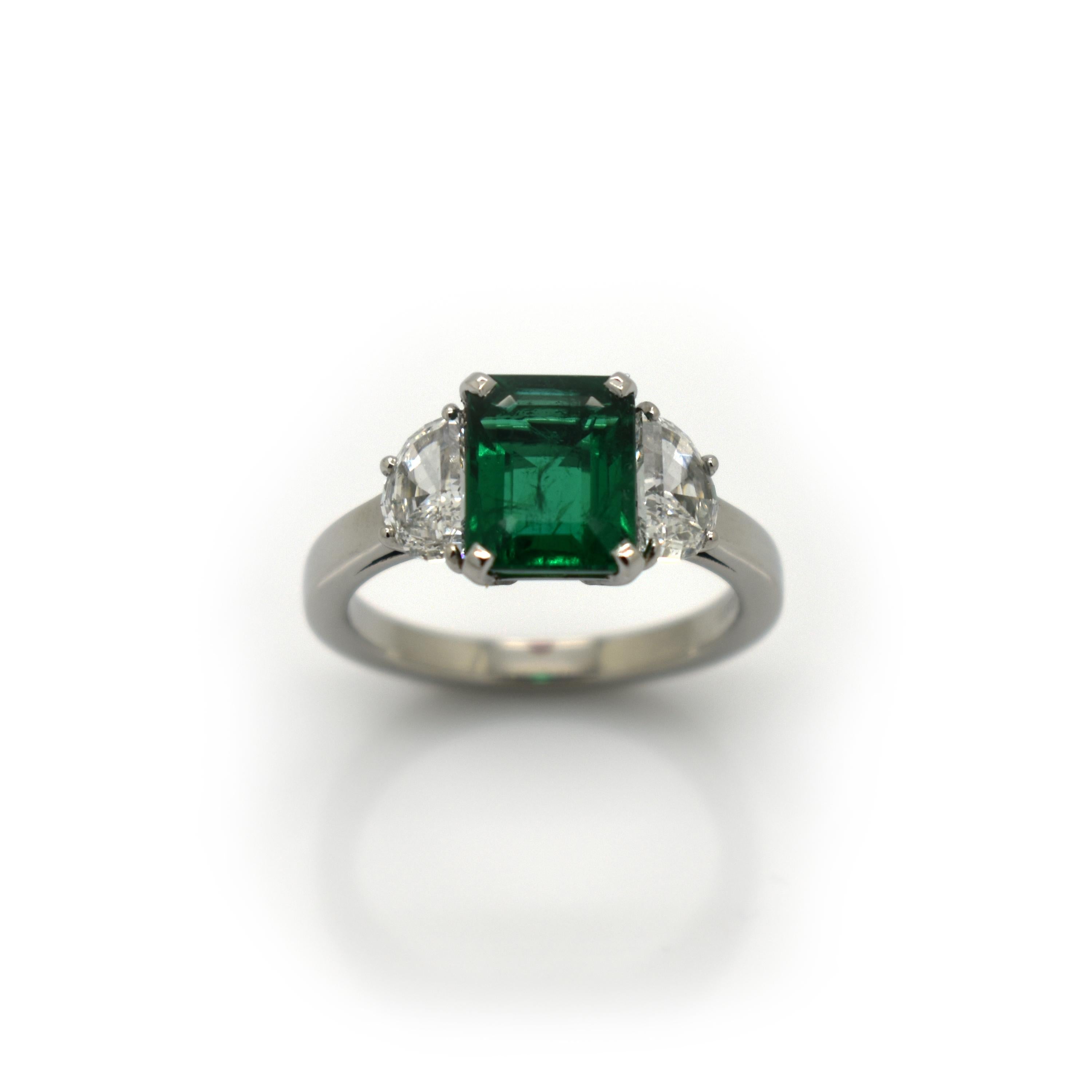 Emerald Cut Emerald, Diamond and Platinum Ring, 2.00 Carats