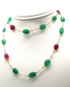 Emerald, Diamond, and Rubellite Bead Necklace
