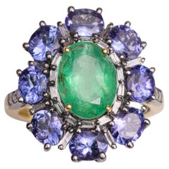 Emerald, Diamond and Tanzanite Cocktail Ring
