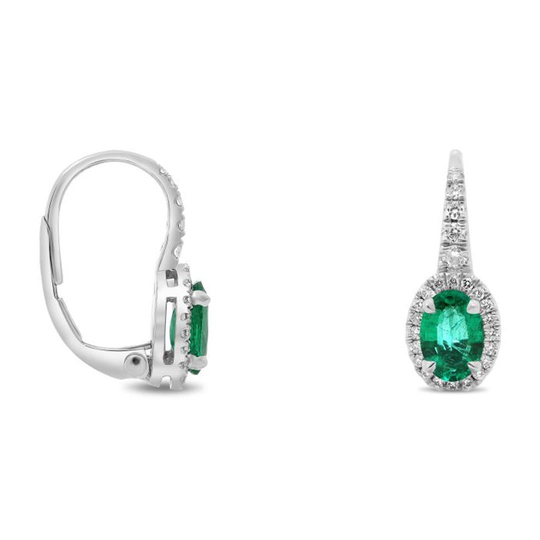 Emerald, Diamond, and White Gold Lever Back Earrings In New Condition For Sale In New York, NY