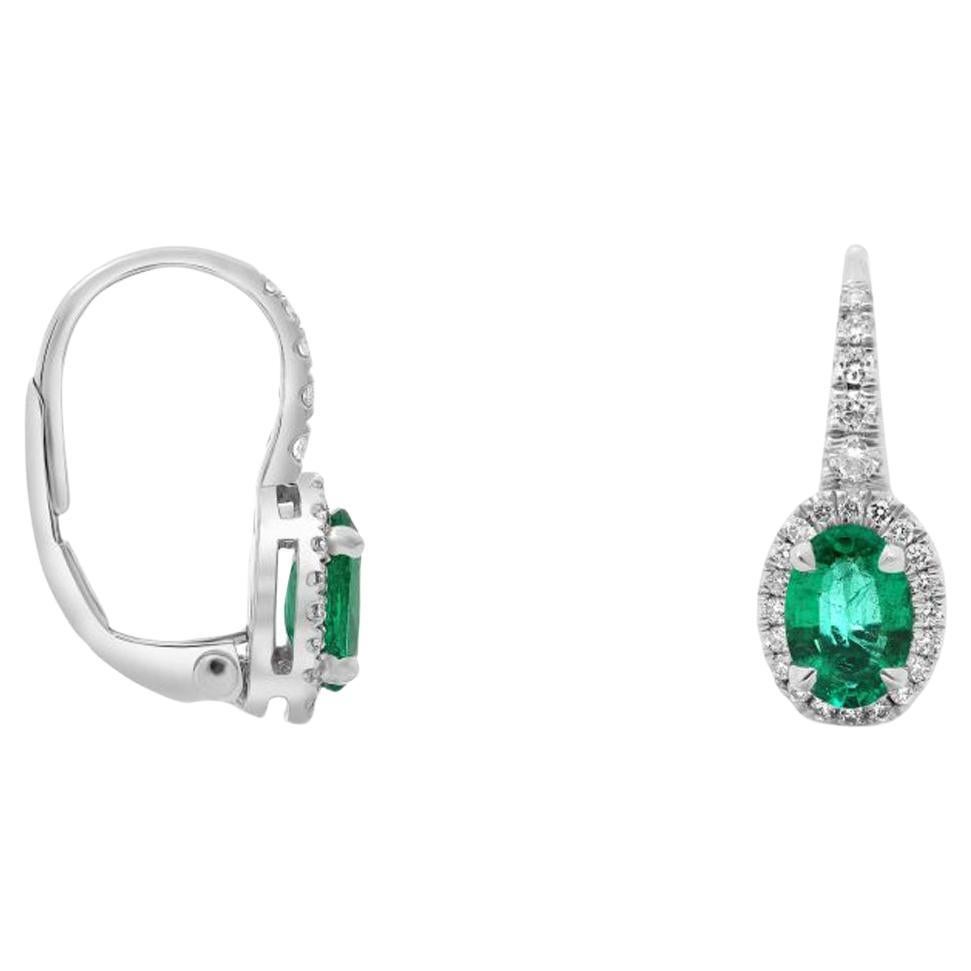 Emerald, Diamond, and White Gold Lever Back Earrings