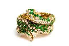 Emerald, Diamond and Yellow Gold Sea Snake Bangle Bracelet