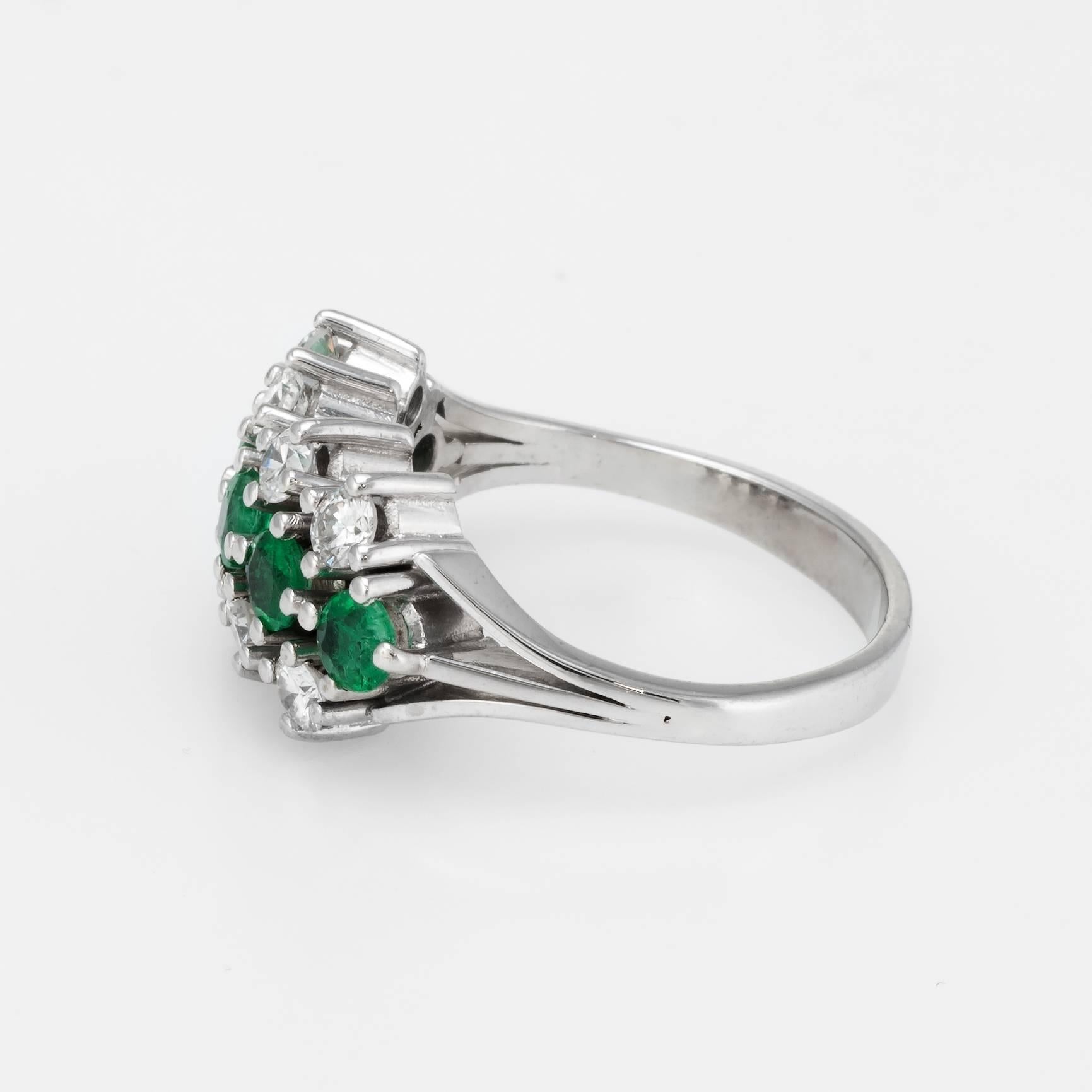 Emerald Diamond Anniversary Band Ring Vintage 14 Karat White Gold In Excellent Condition In Torrance, CA