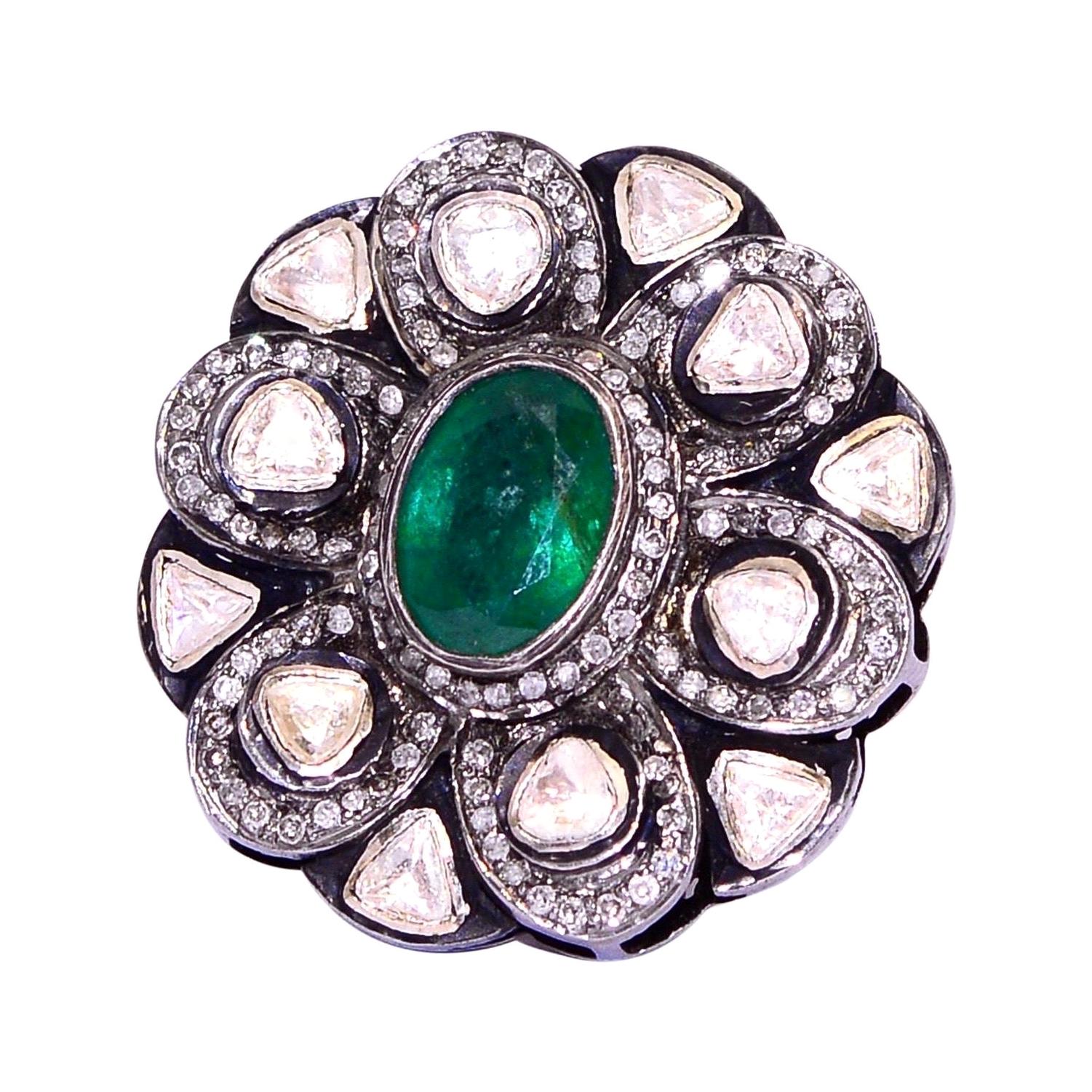 For Sale:  Emerald Diamond Antique Style Ring