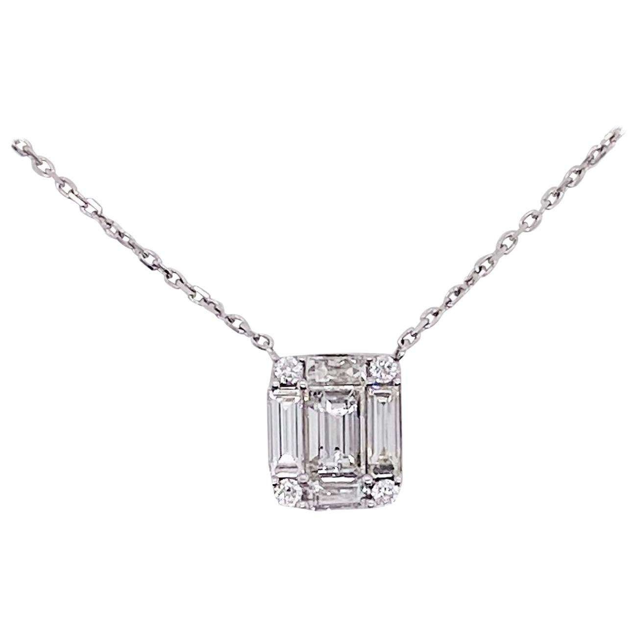 Collier Emeraude Diamant Style Art Déco Or blanc 18 carats Diamant .80 carat 