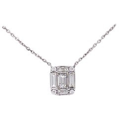 Emerald Diamond Art Deco Style Necklace 18 Karat White Gold .80 Carat Diamond 