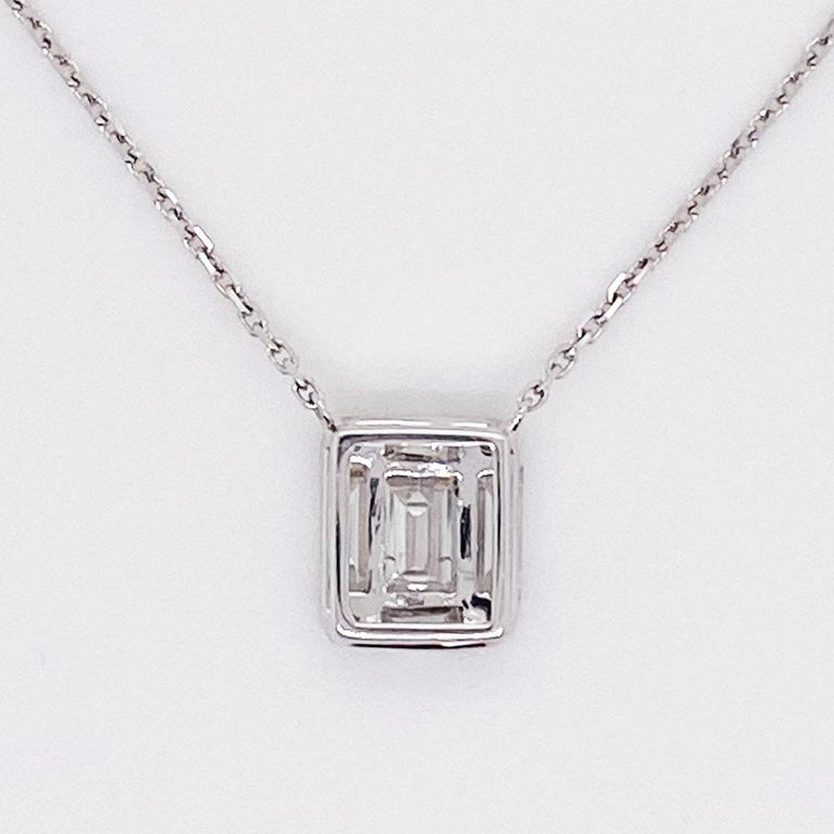 Emerald Diamond Art Deco Style Necklace 18 Karat White Gold .80 Carat ...