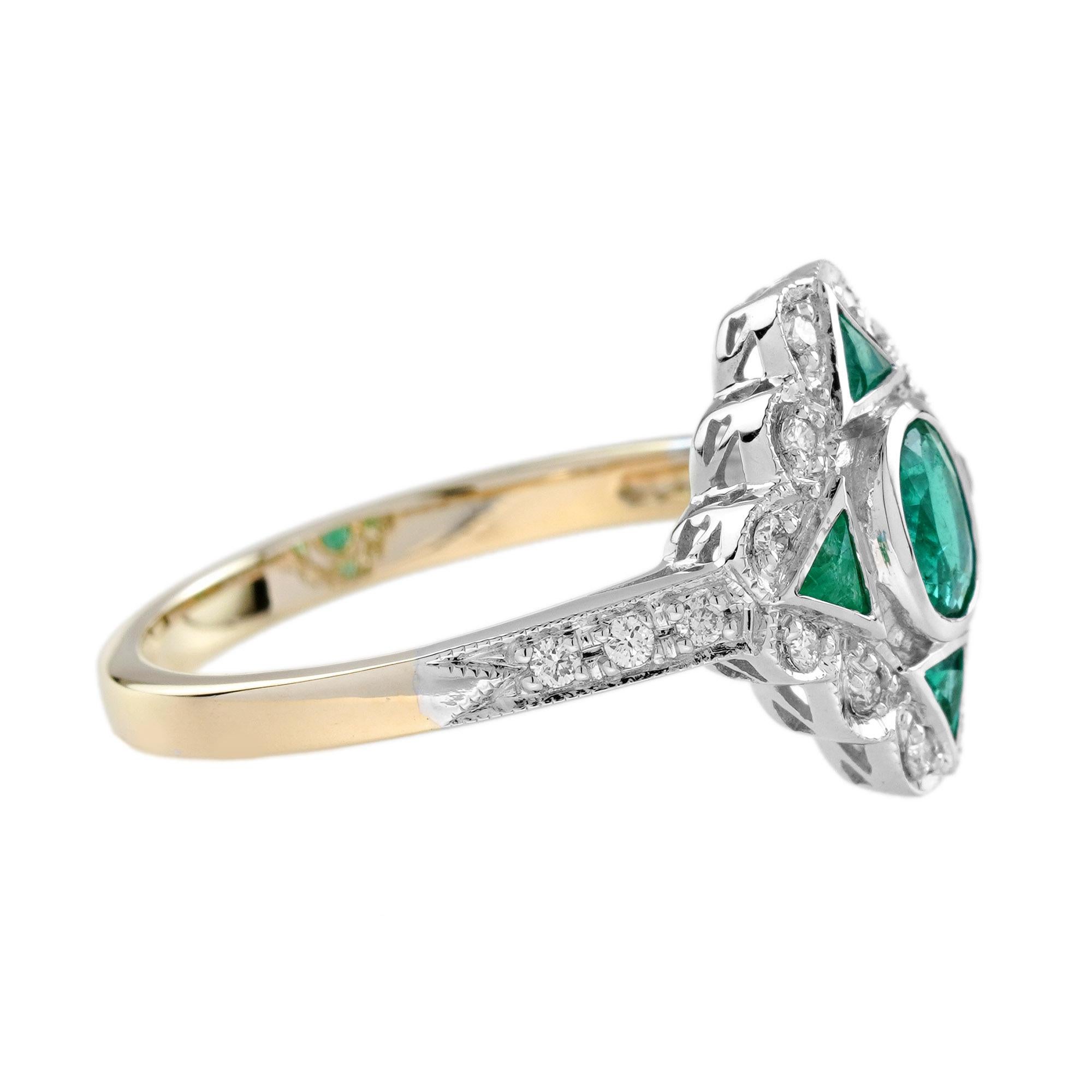 Emerald Diamond Art Deco Style Engagement Ring in 18K Two Tone Gold In New Condition For Sale In Bangkok, TH