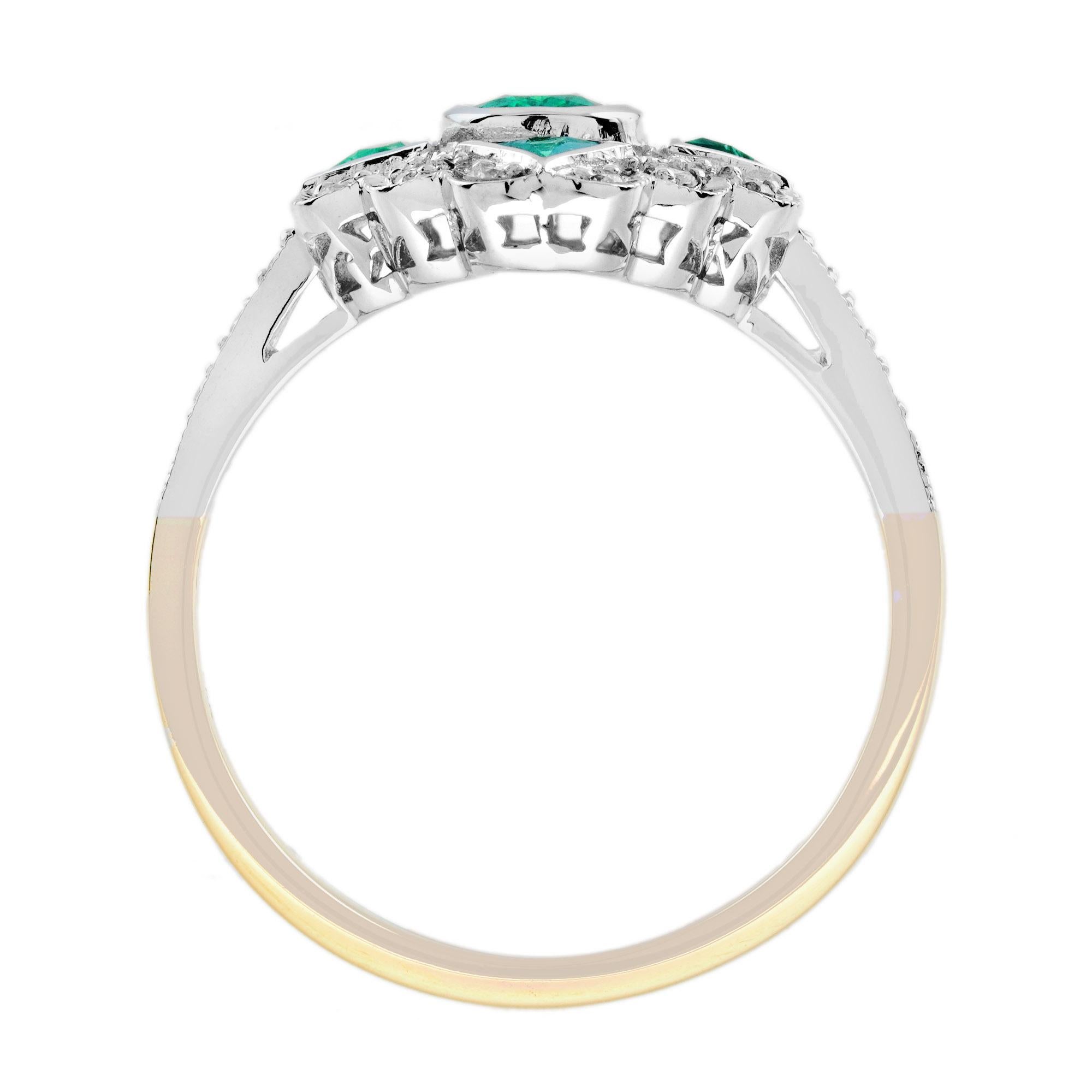 Emerald Diamond Art Deco Style Engagement Ring in 18K Two Tone Gold For Sale 1