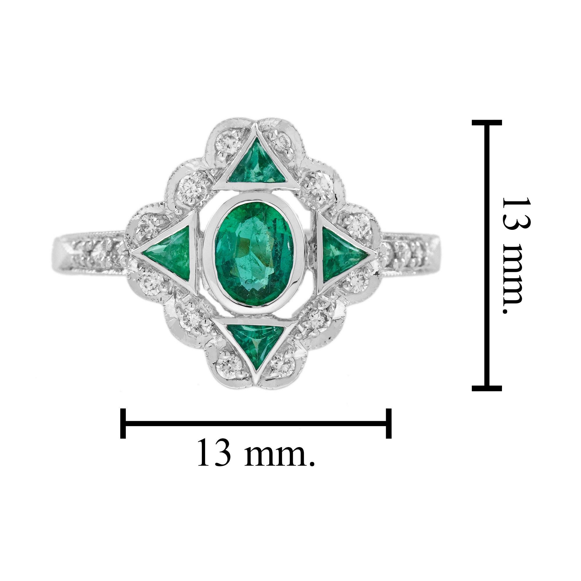 Emerald Diamond Art Deco Style Engagement Ring in 18K Two Tone Gold For Sale 2