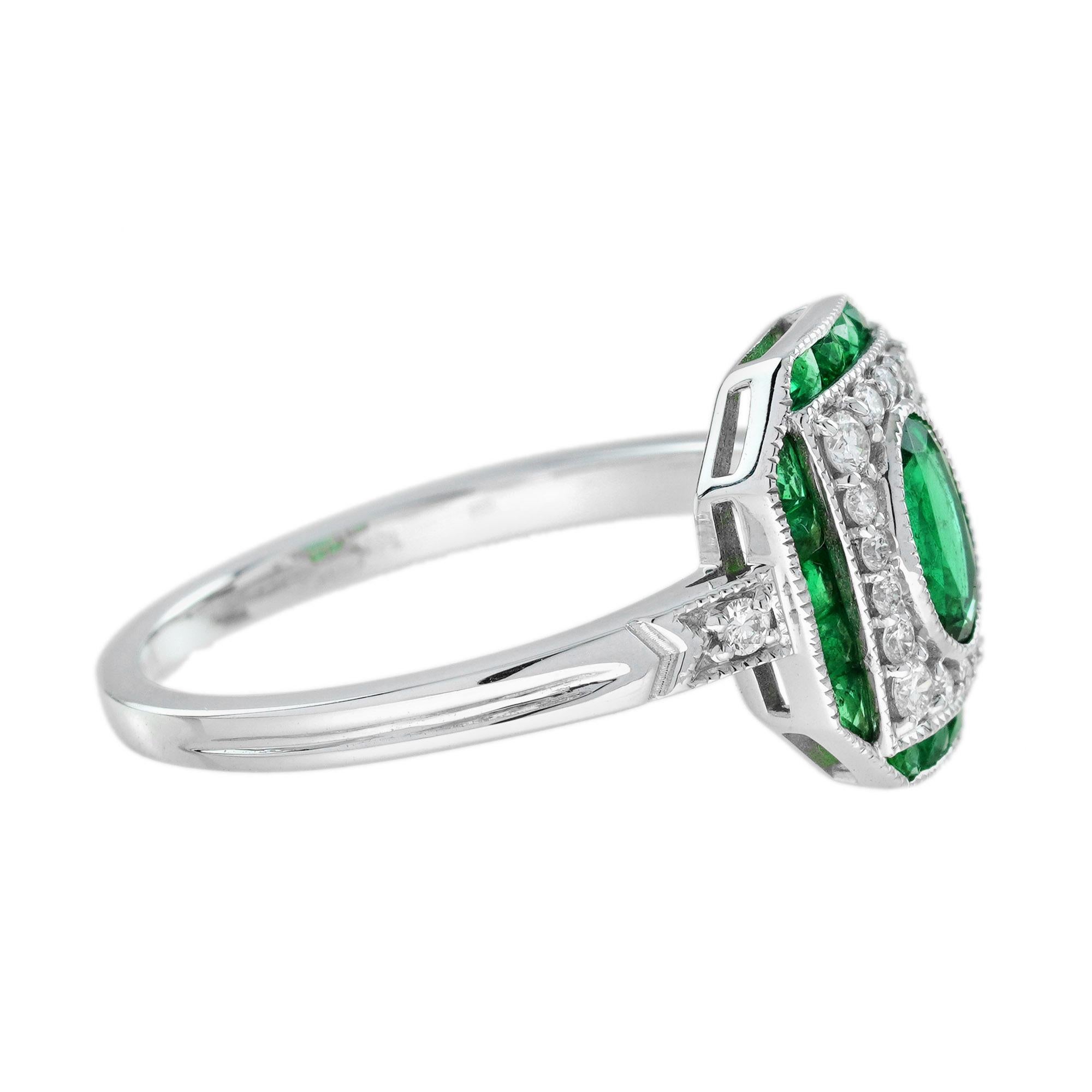 Emerald Diamond Art Deco Style Engagement Ring in 18K White Gold In New Condition For Sale In Bangkok, TH