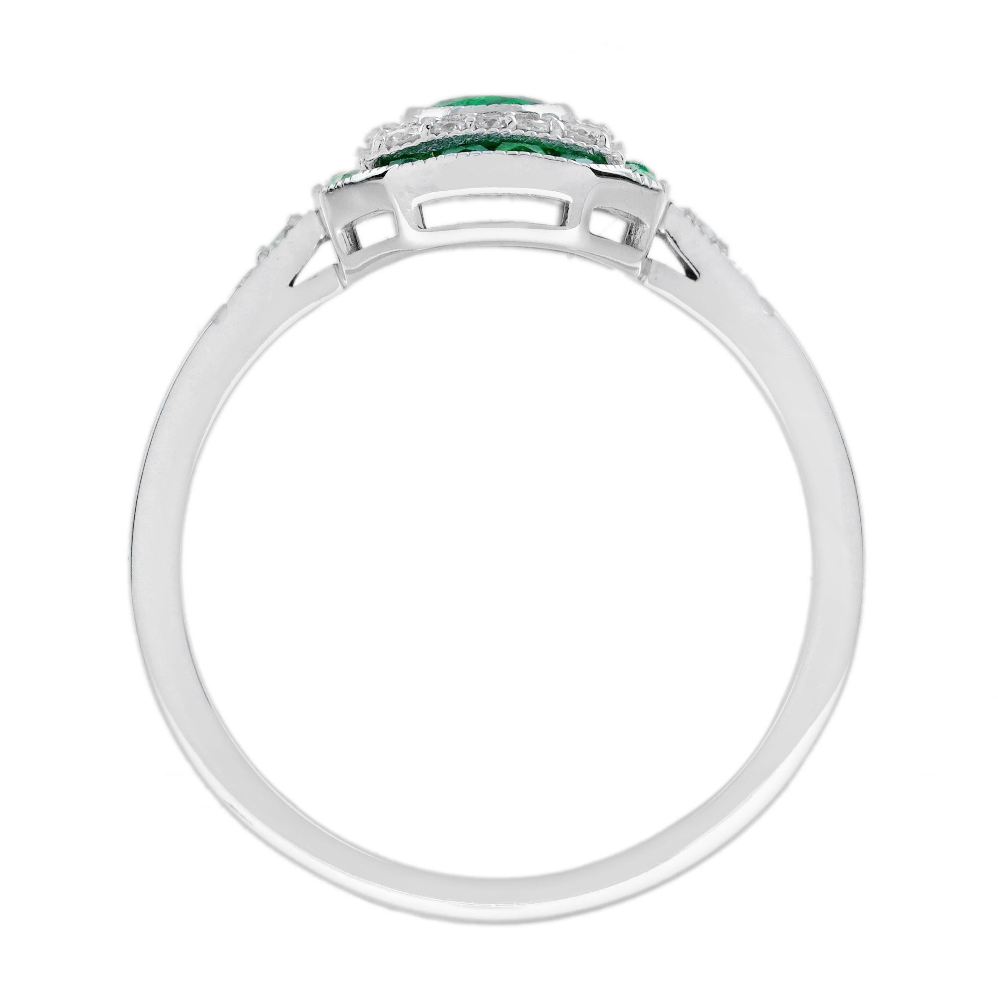 Emerald Diamond Art Deco Style Engagement Ring in 18K White Gold For Sale 1