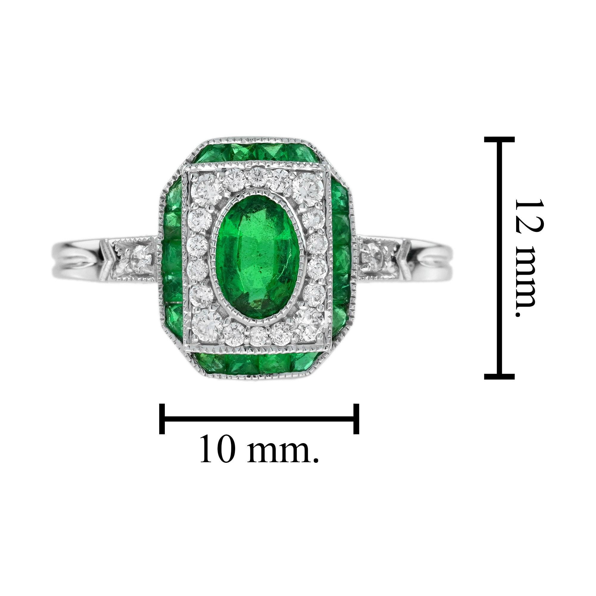 Emerald Diamond Art Deco Style Engagement Ring in 18K White Gold For Sale 2