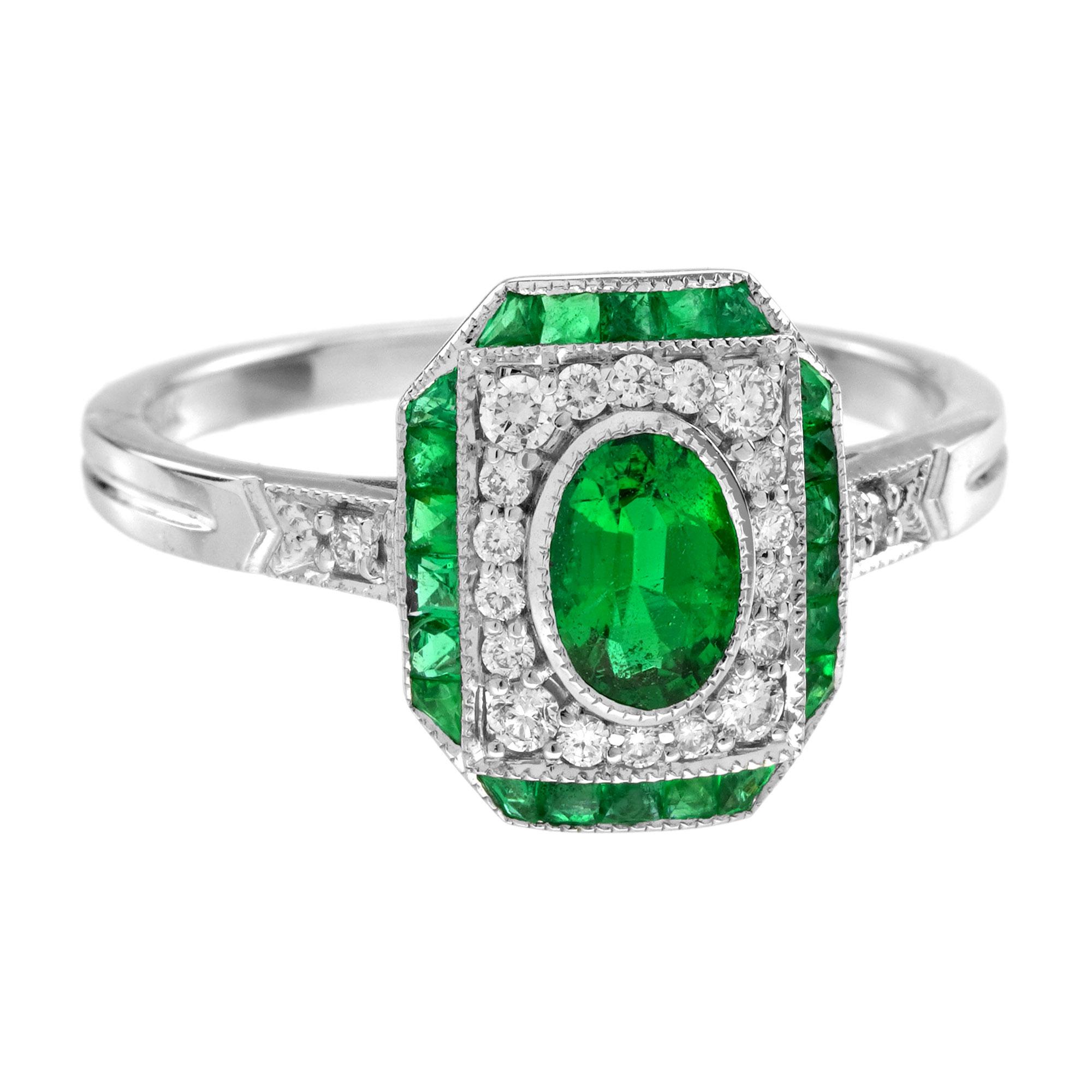 Smaragd-Diamant-Verlobungsring im Art-déco-Stil aus 18 Karat Weißgold 2