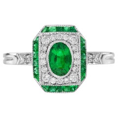 Anello di fidanzamento con diamante smeraldo in stile Art Deco in oro bianco 18 carati