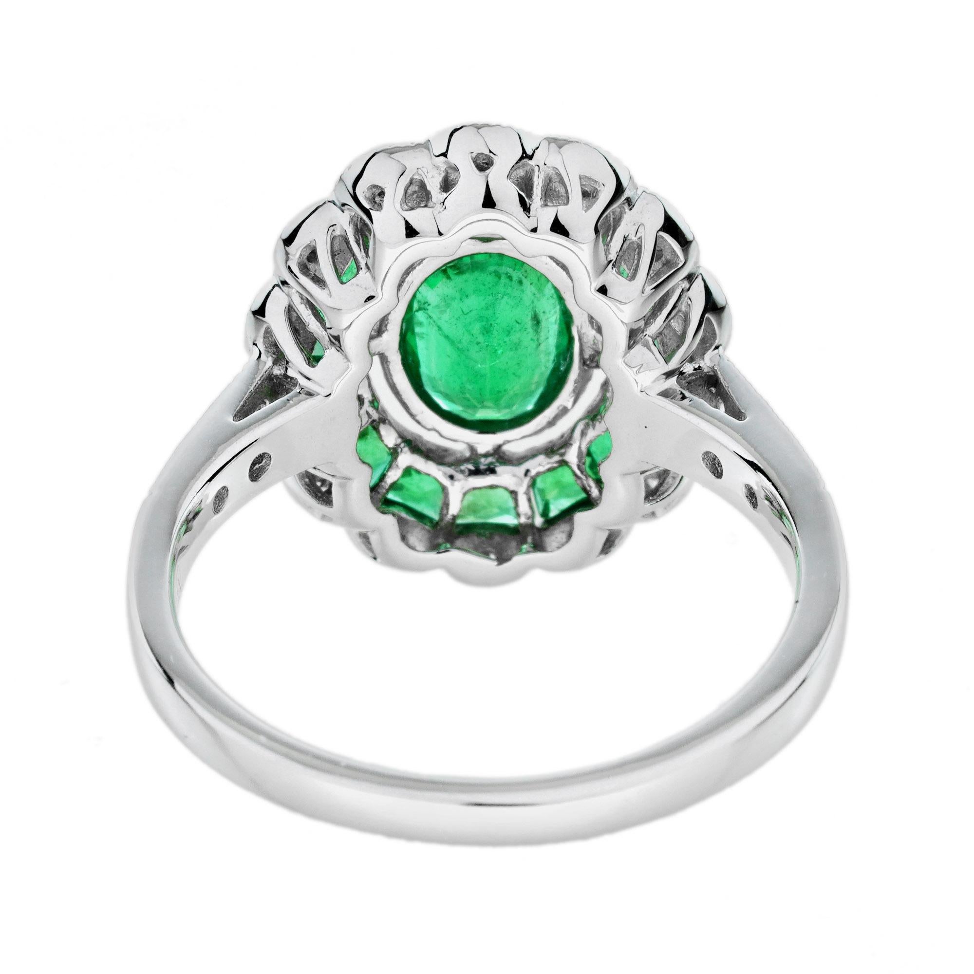 Emerald Diamond Art Deco Style Halo Engagement Ring in 14K White Gold Neuf - En vente à Bangkok, TH