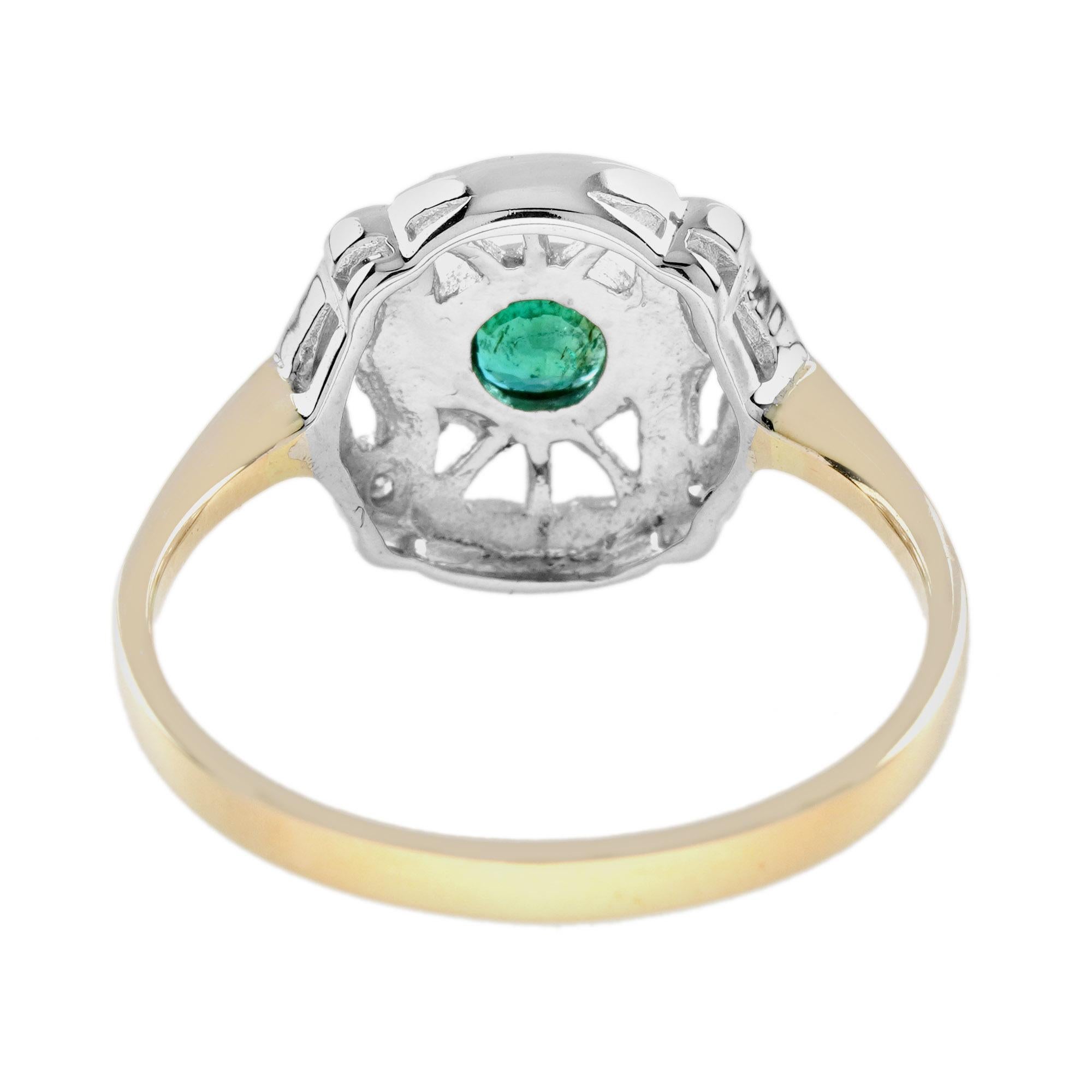 Smaragd-Diamant-Ring im Art-Déco-Stil aus 14K zweifarbigem Gold mit Smaragd im Zustand „Neu“ im Angebot in Bangkok, TH