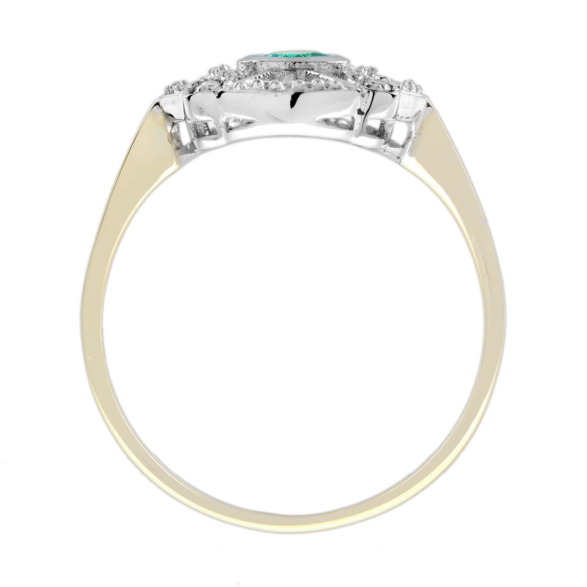 Smaragd-Diamant-Ring im Art-Déco-Stil aus 14K zweifarbigem Gold mit Smaragd Damen im Angebot