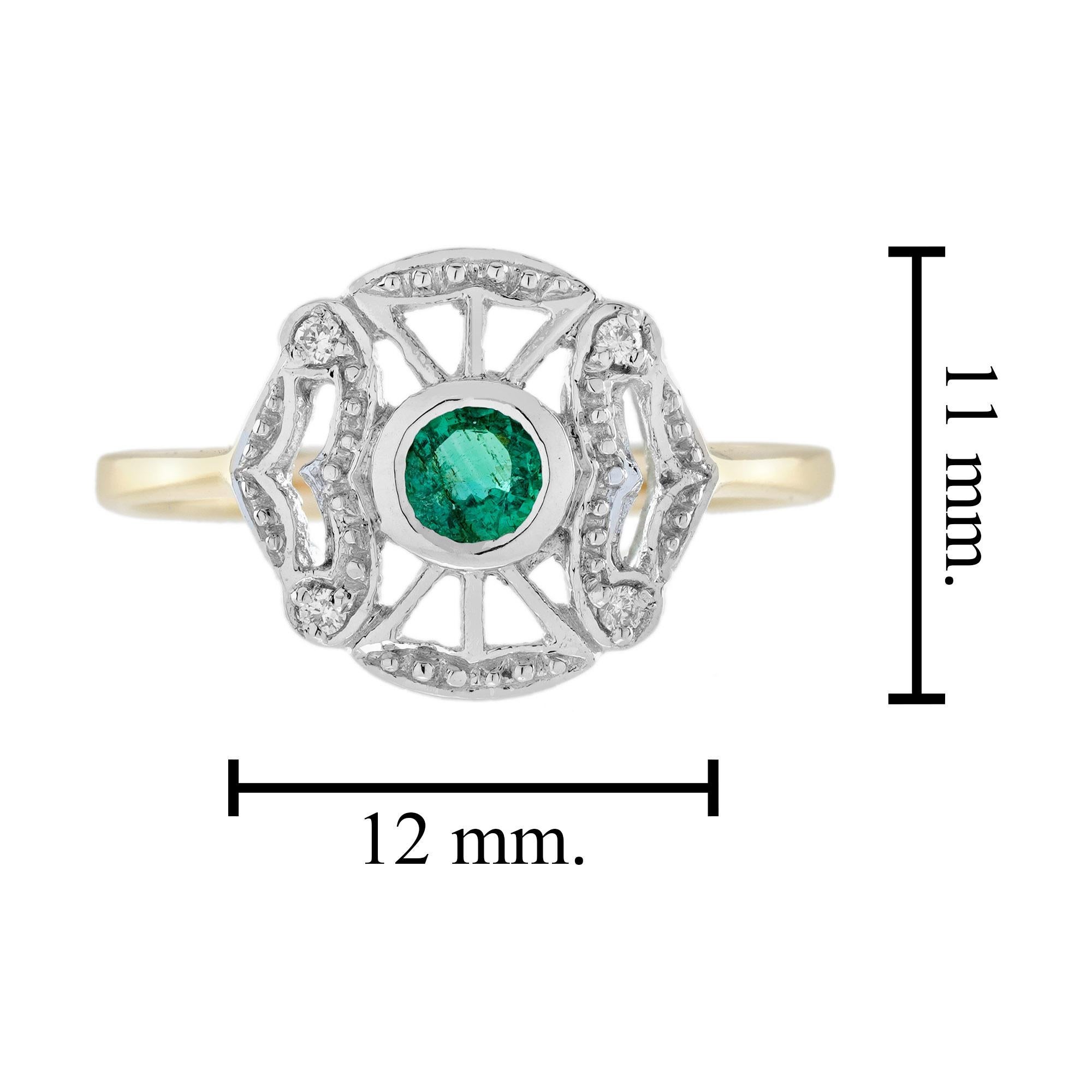 Smaragd-Diamant-Ring im Art-Déco-Stil aus 14K zweifarbigem Gold mit Smaragd im Angebot 1