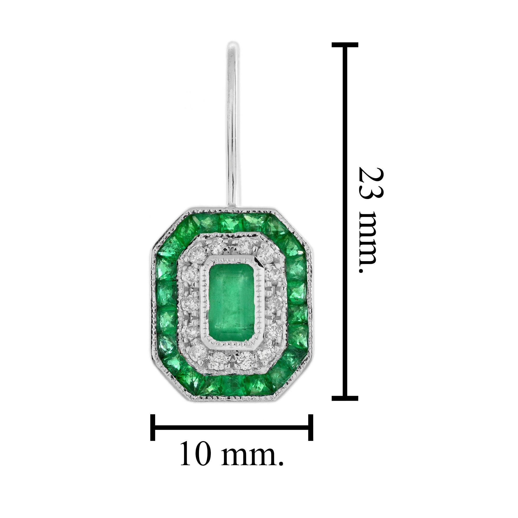 Smaragd Diamant Art Deco Stil Ring Lever Back Ohrringe Schmuck Set in 14K Gold im Zustand „Neu“ im Angebot in Bangkok, TH