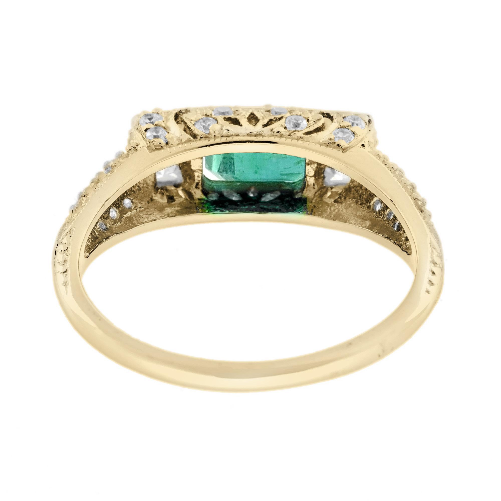 Bague de fiançailles solitaire en or jaune 18 carats avec diamant émeraude de style Art déco Neuf - En vente à Bangkok, TH