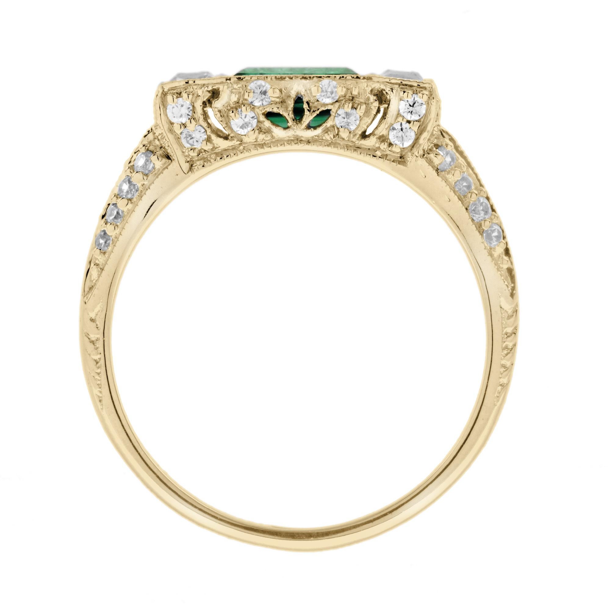 Bague de fiançailles solitaire en or jaune 18 carats avec diamant émeraude de style Art déco Pour femmes en vente