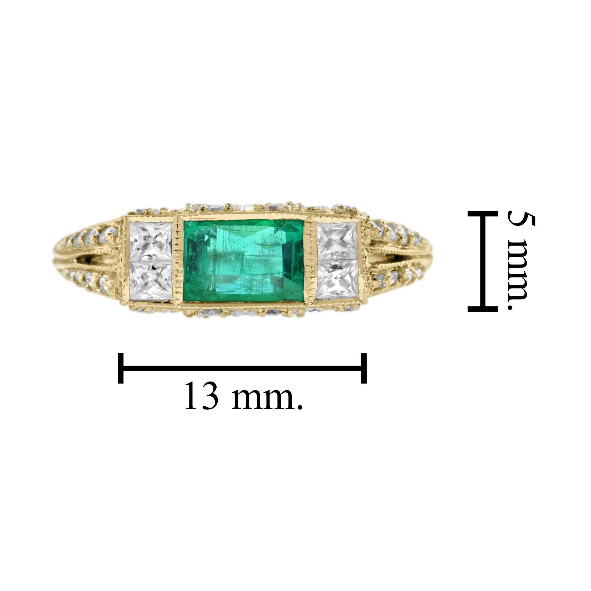Bague de fiançailles solitaire en or jaune 18 carats avec diamant émeraude de style Art déco en vente 1