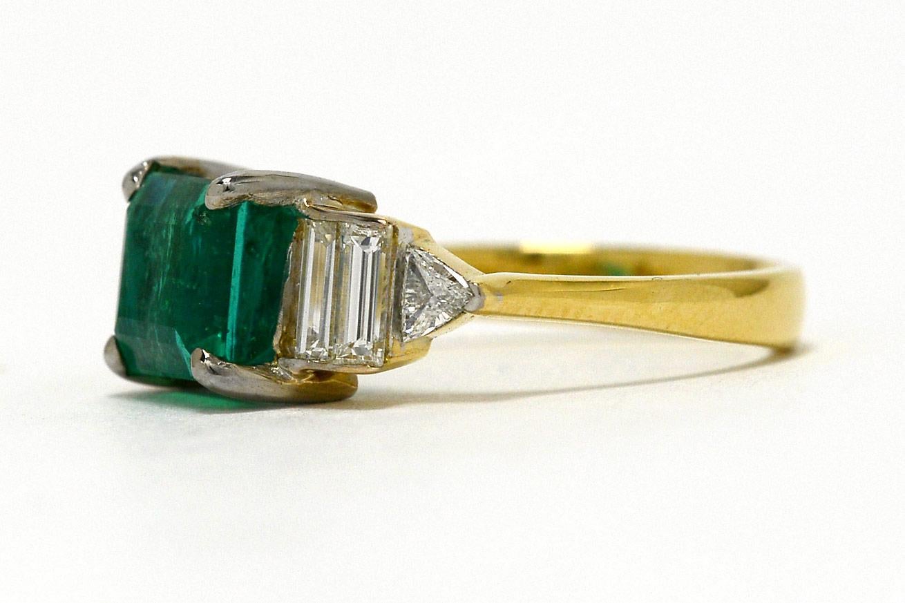 Emerald Cut Emerald Diamond Art Deco Vintage Engagement Ring 2 Tone 18K White Yellow Gold