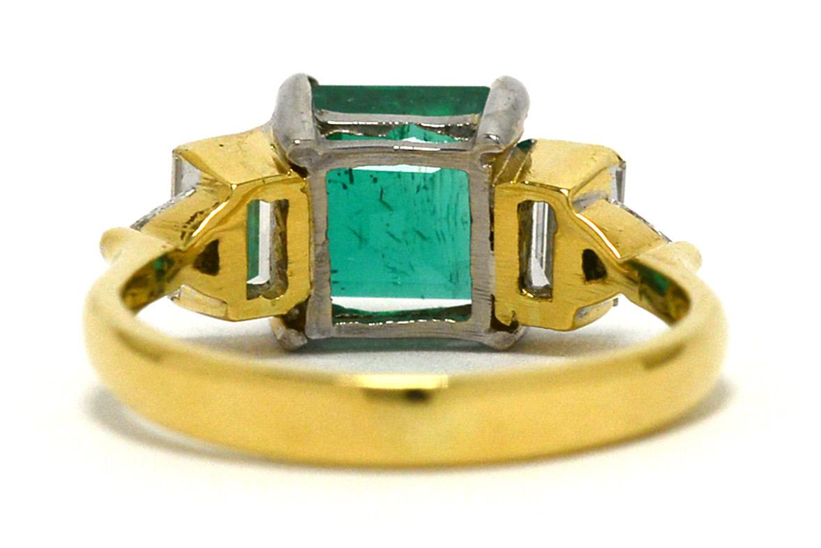 Emerald Diamond Art Deco Vintage Engagement Ring 2 Tone 18K White Yellow Gold In Good Condition In Santa Barbara, CA