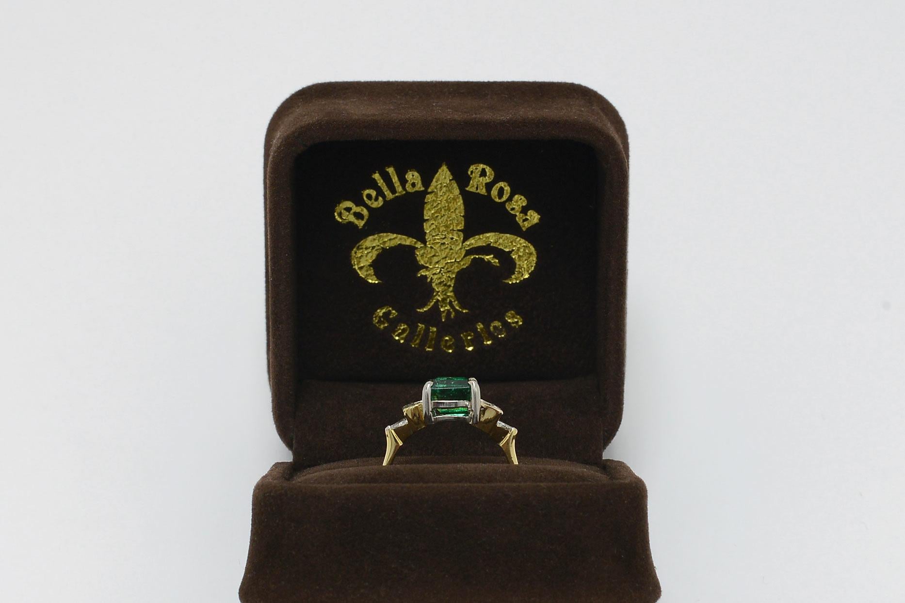 Women's or Men's Emerald Diamond Art Deco Vintage Engagement Ring 2 Tone 18K White Yellow Gold